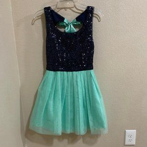 B Darlin Dress Size 3/4 Sequin Tulle  Navy & Green